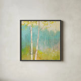 Spring Fling I by Julia Purinton. Shown in a sleek black glass frame for a contemporary gallery look. Available as an archival giclee rolled canvas, fine art paper, or poster print. SKU 23806a.