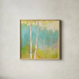 Spring Fling I by Julia Purinton. Shown in a natural wood glass frame for a timeless modern aesthetic. Available as an archival giclee rolled canvas, fine art paper, or poster print. SKU 23806a.
