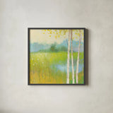 Spring Fling II by Julia Purinton. Shown in a sleek black glass frame for a contemporary gallery look. Available as an archival giclee rolled canvas, fine art paper, or poster print. SKU 23807a.