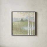 Spring Fling II Cool by Julia Purinton. Shown in a sleek black glass frame for a contemporary gallery look. Available as an archival giclee rolled canvas, fine art paper, or poster print. SKU 30212a.