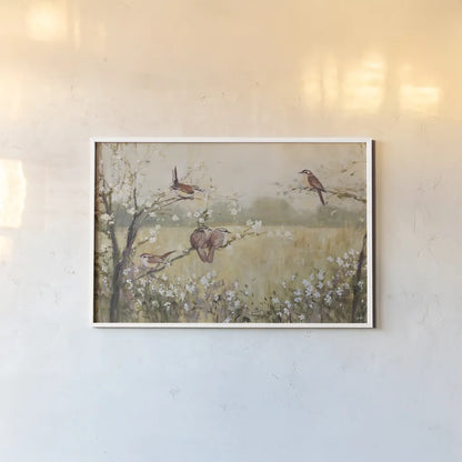 Spring Gathering by Julia Purinton. shown as a paper print in a white frame. Available as a archival giclee rolled canvas, fine art paper, or poster print. SKU 97986i.