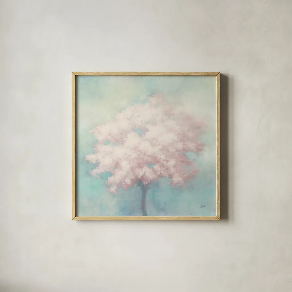 Spring Hope Blush by Julia Purinton. Shown in a natural wood glass frame for a timeless modern aesthetic. Available as an archival giclee rolled canvas, fine art paper, or poster print. SKU 64596a.