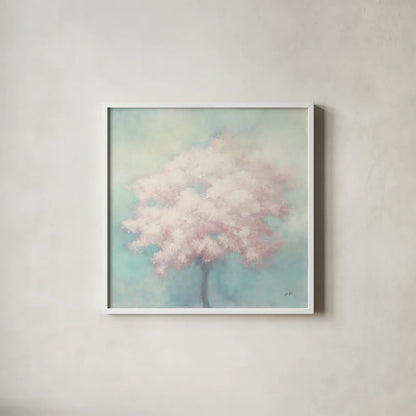 Spring Hope Blush by Julia Purinton. Shown in a crisp white glass frame for a clean and minimalist style. Available as an archival giclee rolled canvas, fine art paper, or poster print. SKU 64596a.