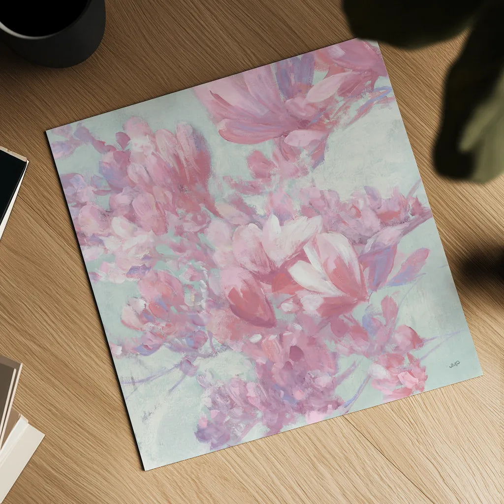 Spring Magnolia I by Julia Purinton. Shown as a detailed flat fine art print, highlighting archival giclee quality. Available as an archival giclee rolled canvas, fine art paper, or poster print. SKU 63245a.