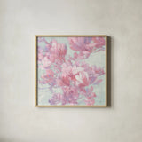 Spring Magnolia I by Julia Purinton. Shown in a natural wood glass frame for a timeless modern aesthetic. Available as an archival giclee rolled canvas, fine art paper, or poster print. SKU 63245a.