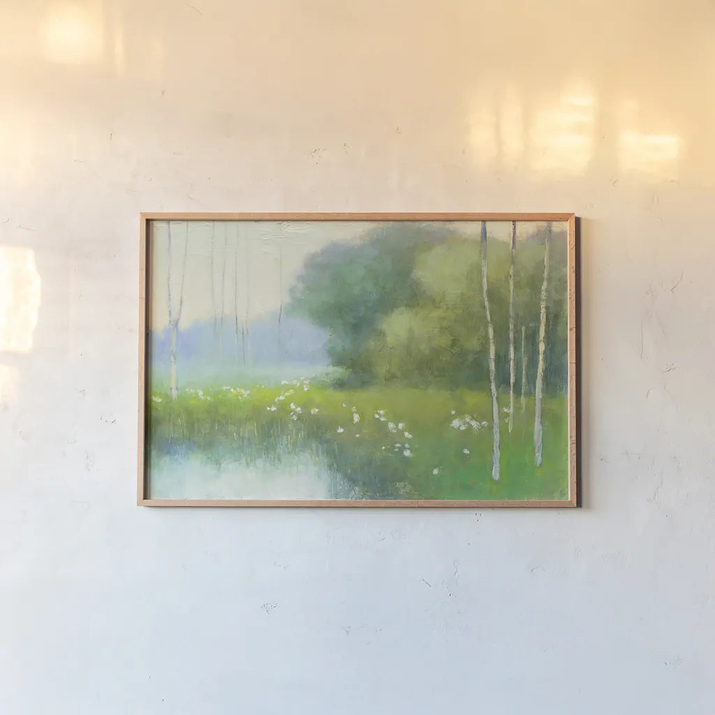 Spring Midst by Julia Purinton. shown as a paper print in a natural frame. Available as a archival giclee rolled canvas, fine art paper, or poster print. SKU 23805i.
