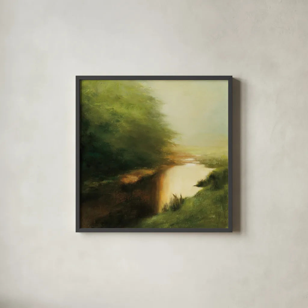 Spring Morning by Julia Purinton. Shown in a sleek black glass frame for a contemporary gallery look. Available as an archival giclee rolled canvas, fine art paper, or poster print. SKU 33430a.