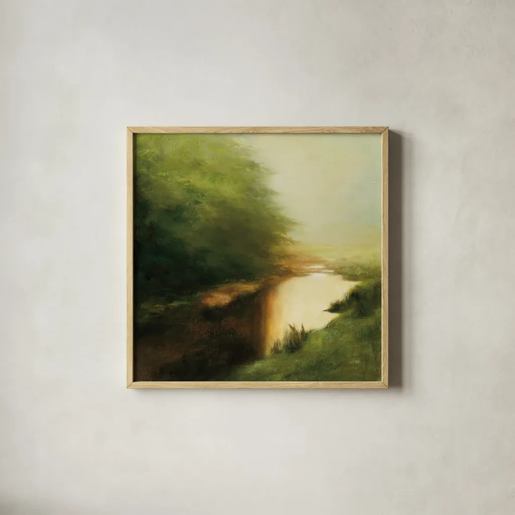 Spring Morning by Julia Purinton. Shown in a natural wood glass frame for a timeless modern aesthetic. Available as an archival giclee rolled canvas, fine art paper, or poster print. SKU 33430a.
