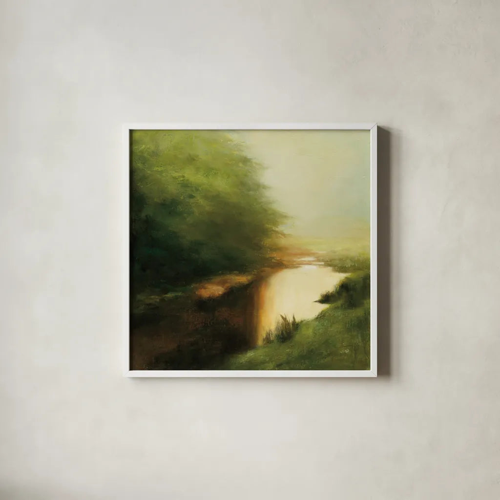 Spring Morning by Julia Purinton. Shown in a crisp white glass frame for a clean and minimalist style. Available as an archival giclee rolled canvas, fine art paper, or poster print. SKU 33430a.
