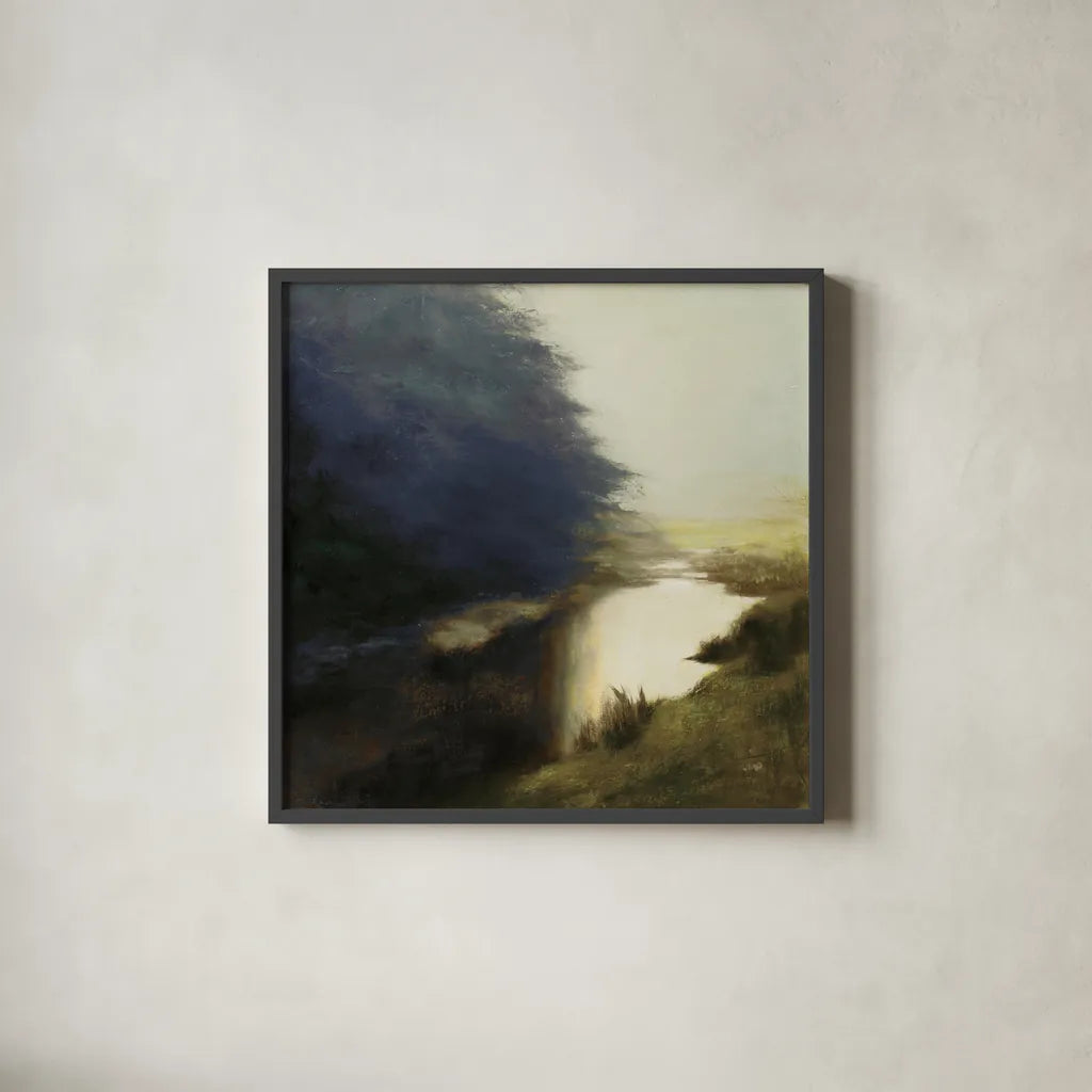 Spring Morning Dark by Julia Purinton. Shown in a sleek black glass frame for a contemporary gallery look. Available as an archival giclee rolled canvas, fine art paper, or poster print. SKU 78314a.