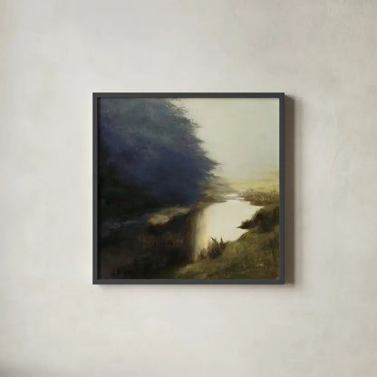 Spring Morning Dark by Julia Purinton. Shown in a sleek black glass frame for a contemporary gallery look. Available as an archival giclee rolled canvas, fine art paper, or poster print. SKU 78314a.