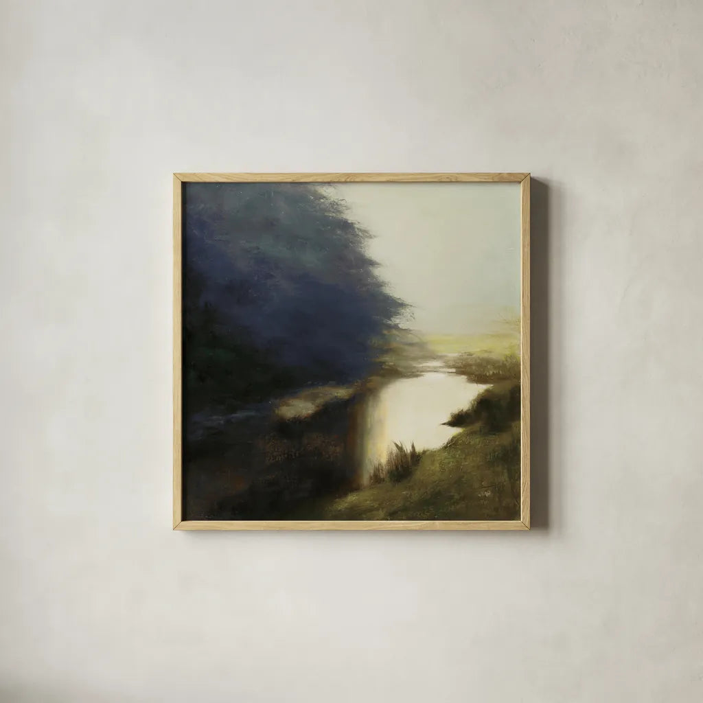 Spring Morning Dark by Julia Purinton. Shown in a natural wood glass frame for a timeless modern aesthetic. Available as an archival giclee rolled canvas, fine art paper, or poster print. SKU 78314a.