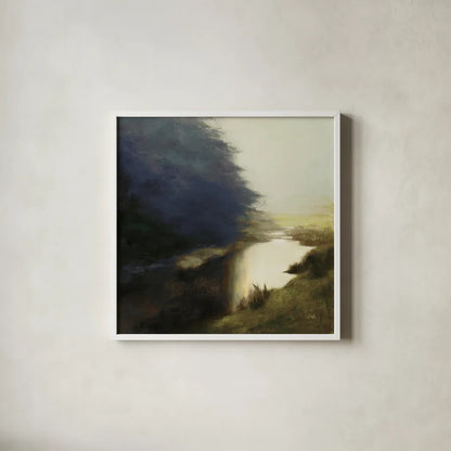 Spring Morning Dark by Julia Purinton. Shown in a crisp white glass frame for a clean and minimalist style. Available as an archival giclee rolled canvas, fine art paper, or poster print. SKU 78314a.