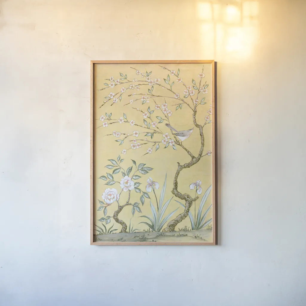 Spring Mural I by Julia Purinton. shown as a paper print in a natural frame. Available as a archival giclee rolled canvas, fine art paper, or poster print. SKU 60421h.