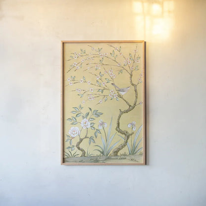 Spring Mural I by Julia Purinton. shown as a paper print in a natural frame. Available as a archival giclee rolled canvas, fine art paper, or poster print. SKU 60421h.