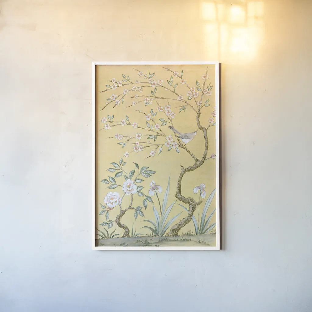 Spring Mural I by Julia Purinton. shown as a paper print in a white frame. Available as a archival giclee rolled canvas, fine art paper, or poster print. SKU 60421h.