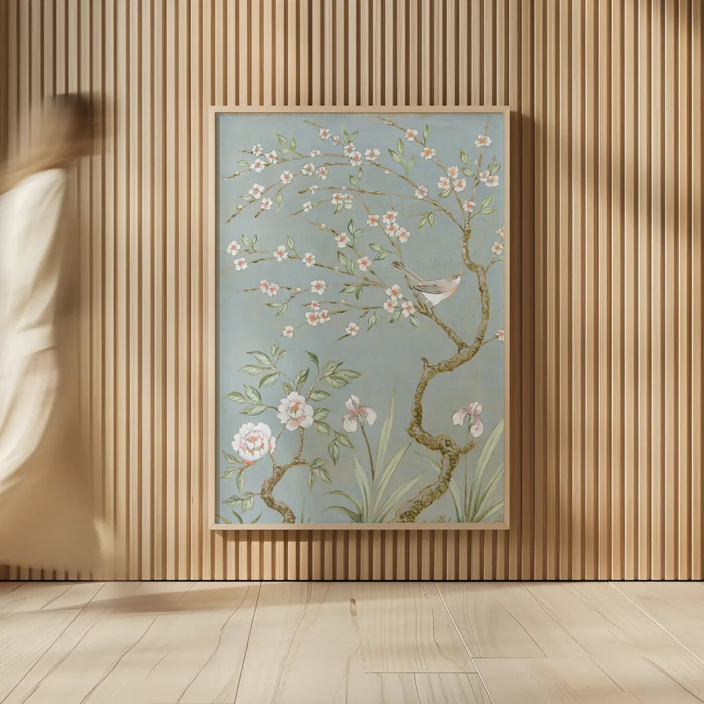 Spring Mural I Blue by Julia Purinton. shown as over sized large wall art. Available as an archival giclee rolled canvas, fine art paper, or poster print. SKU 73114h.