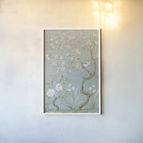 Spring Mural I Blue by Julia Purinton. shown as a paper print in a white frame. Available as a archival giclee rolled canvas, fine art paper, or poster print. SKU 73114h.
