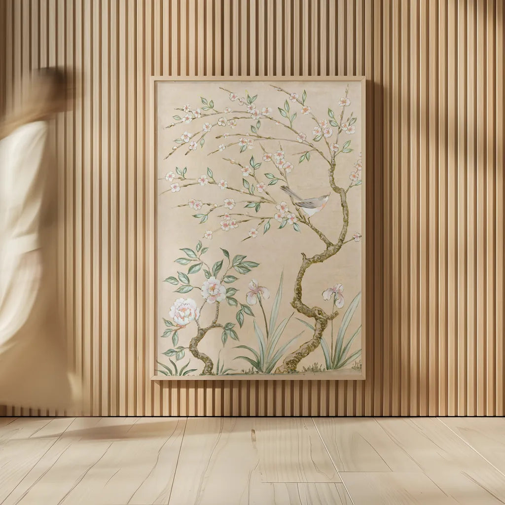 Spring Mural I Tan by Julia Purinton. shown as over sized large wall art. Available as an archival giclee rolled canvas, fine art paper, or poster print. SKU 65077h.