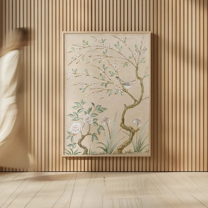 Spring Mural I Tan by Julia Purinton. shown as over sized large wall art. Available as an archival giclee rolled canvas, fine art paper, or poster print. SKU 65077h.