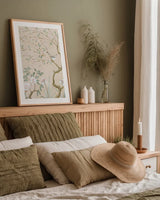 Spring Mural I Tan by Julia Purinton. shown as a paper print in a natural frame. Available as a archival giclee rolled canvas, fine art paper, or poster print. SKU 65077h.