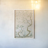 Spring Mural I Tan by Julia Purinton. shown as a paper print in a white frame. Available as a archival giclee rolled canvas, fine art paper, or poster print. SKU 65077h.