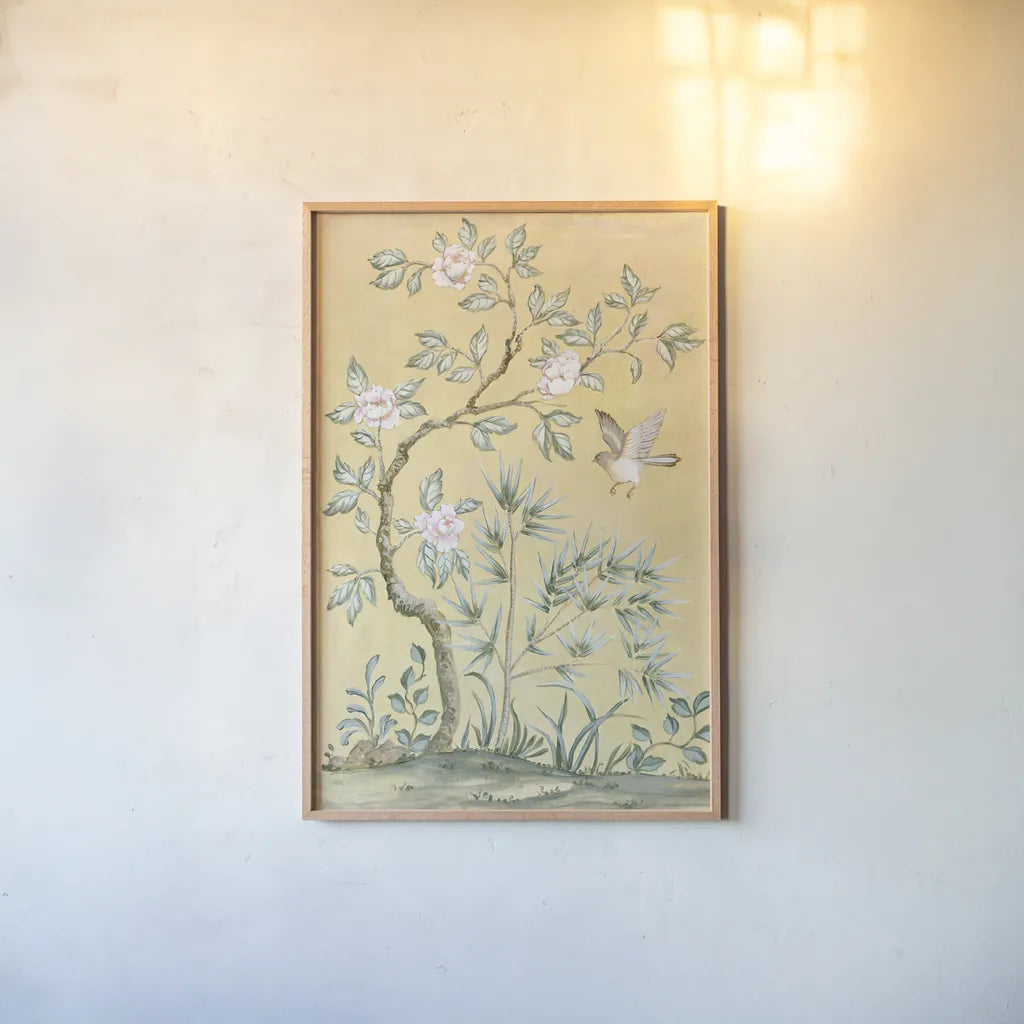 Spring Mural II by Julia Purinton. shown as a paper print in a natural frame. Available as a archival giclee rolled canvas, fine art paper, or poster print. SKU 60422h.