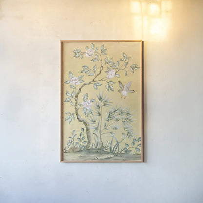 Spring Mural II by Julia Purinton. shown as a paper print in a natural frame. Available as a archival giclee rolled canvas, fine art paper, or poster print. SKU 60422h.