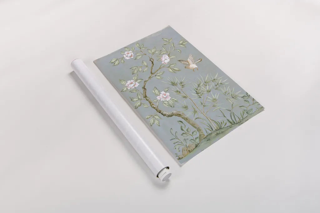 Spring Mural II Blue by Julia Purinton. shown as a rolled paper print. Available as archival giclee rolled canvas, fine art paper, or poster print. SKU 73115h.