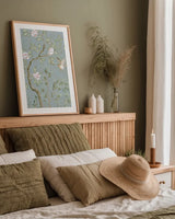 Spring Mural II Blue by Julia Purinton. shown as a paper print in a natural frame. Available as a archival giclee rolled canvas, fine art paper, or poster print. SKU 73115h.
