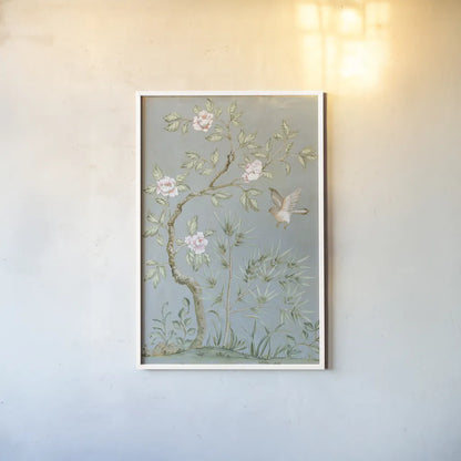 Spring Mural II Blue by Julia Purinton. shown as a paper print in a white frame. Available as a archival giclee rolled canvas, fine art paper, or poster print. SKU 73115h.