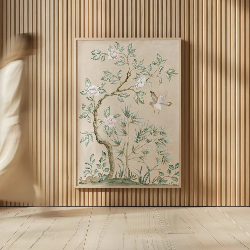 Spring Mural II Tan by Julia Purinton. shown as over sized large wall art. Available as an archival giclee rolled canvas, fine art paper, or poster print. SKU 65078h.