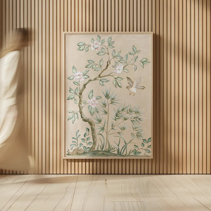 Spring Mural II Tan by Julia Purinton. shown as over sized large wall art. Available as an archival giclee rolled canvas, fine art paper, or poster print. SKU 65078h.