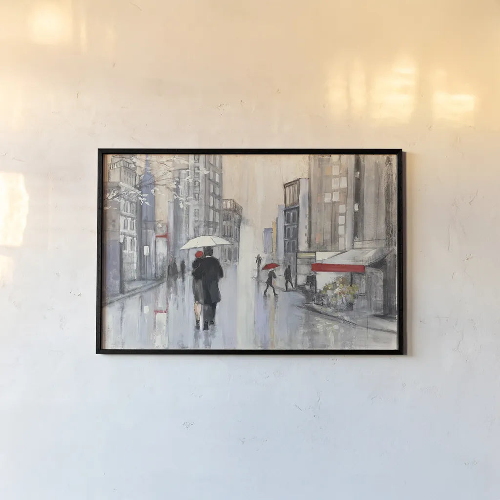 Spring Rain New York by Julia Purinton. shown as a paper print in a black flame. Available as a archival giclee rolled canvas, fine art paper, or poster print. SKU 18213i.