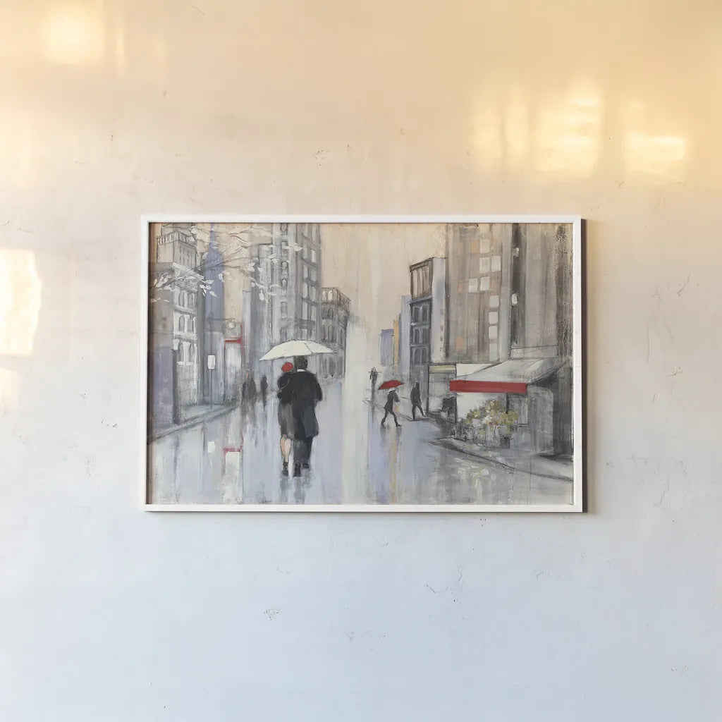 Spring Rain New York by Julia Purinton. shown as a paper print in a white frame. Available as a archival giclee rolled canvas, fine art paper, or poster print. SKU 18213i.