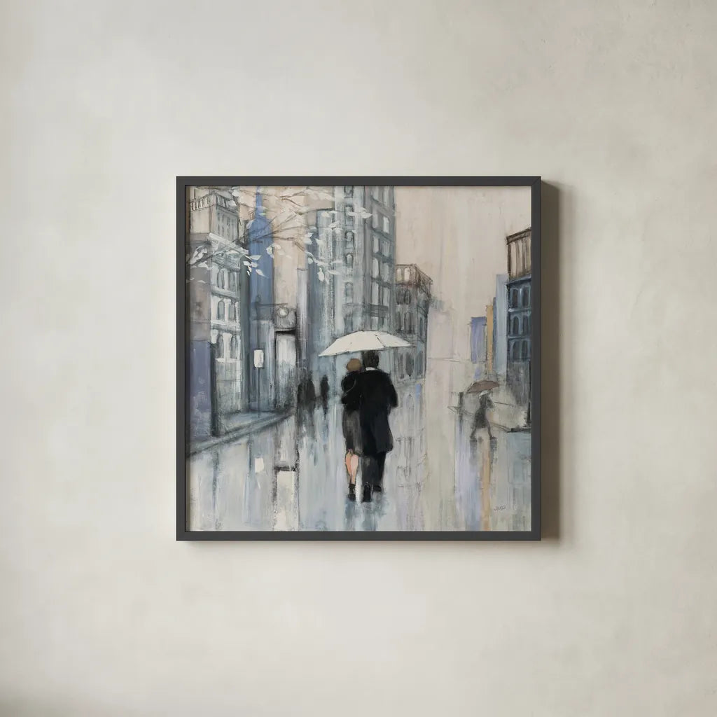 Spring Rain New York Neutral Crop by Julia Purinton. Shown in a sleek black glass frame for a contemporary gallery look. Available as an archival giclee rolled canvas, fine art paper, or poster print. SKU 66596a.