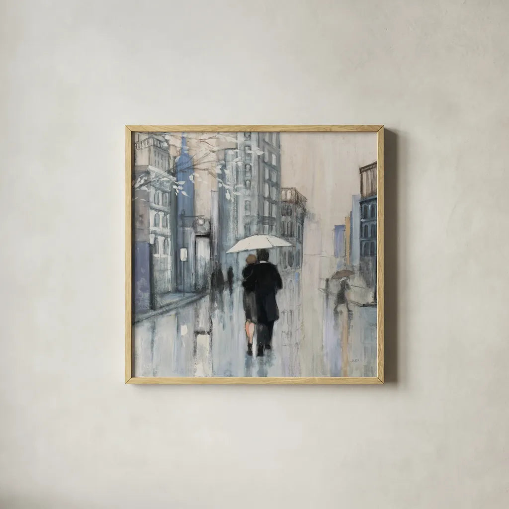 Spring Rain New York Neutral Crop by Julia Purinton. Shown in a natural wood glass frame for a timeless modern aesthetic. Available as an archival giclee rolled canvas, fine art paper, or poster print. SKU 66596a.