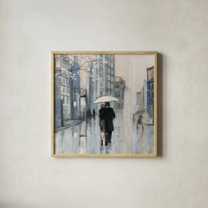 Spring Rain New York Neutral Crop by Julia Purinton. Shown in a natural wood glass frame for a timeless modern aesthetic. Available as an archival giclee rolled canvas, fine art paper, or poster print. SKU 66596a.