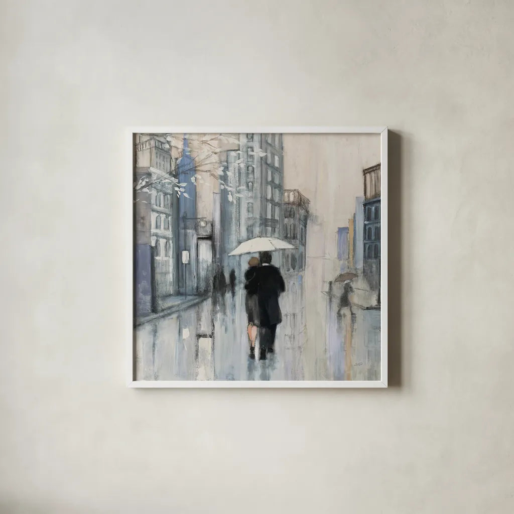 Spring Rain New York Neutral Crop by Julia Purinton. Shown in a crisp white glass frame for a clean and minimalist style. Available as an archival giclee rolled canvas, fine art paper, or poster print. SKU 66596a.