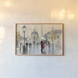 Spring Rain Paris Eiffel by Julia Purinton. shown as a paper print in a natural frame. Available as a archival giclee rolled canvas, fine art paper, or poster print. SKU 18087i.