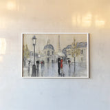 Spring Rain Paris Eiffel by Julia Purinton. shown as a paper print in a white frame. Available as a archival giclee rolled canvas, fine art paper, or poster print. SKU 18087i.