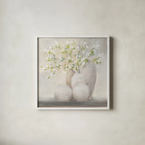 Spring Still Life by Julia Purinton. Shown in a crisp white glass frame for a clean and minimalist style. Available as an archival giclee rolled canvas, fine art paper, or poster print. SKU 78030a.