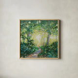 Spring Walk by Julia Purinton. Shown in a natural wood glass frame for a timeless modern aesthetic. Available as an archival giclee rolled canvas, fine art paper, or poster print. SKU 94972a.