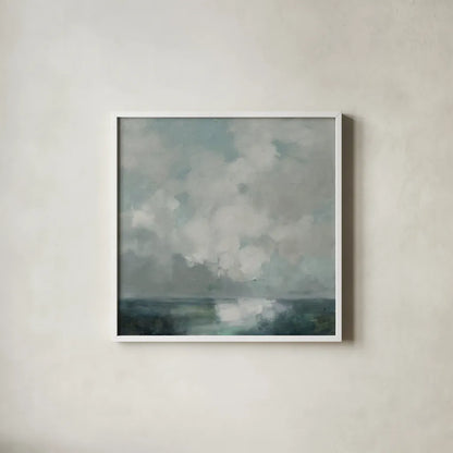 Stormy Cloudscape by Julia Purinton. Shown in a crisp white glass frame for a clean and minimalist style. Available as an archival giclee rolled canvas, fine art paper, or poster print. SKU 89287a.