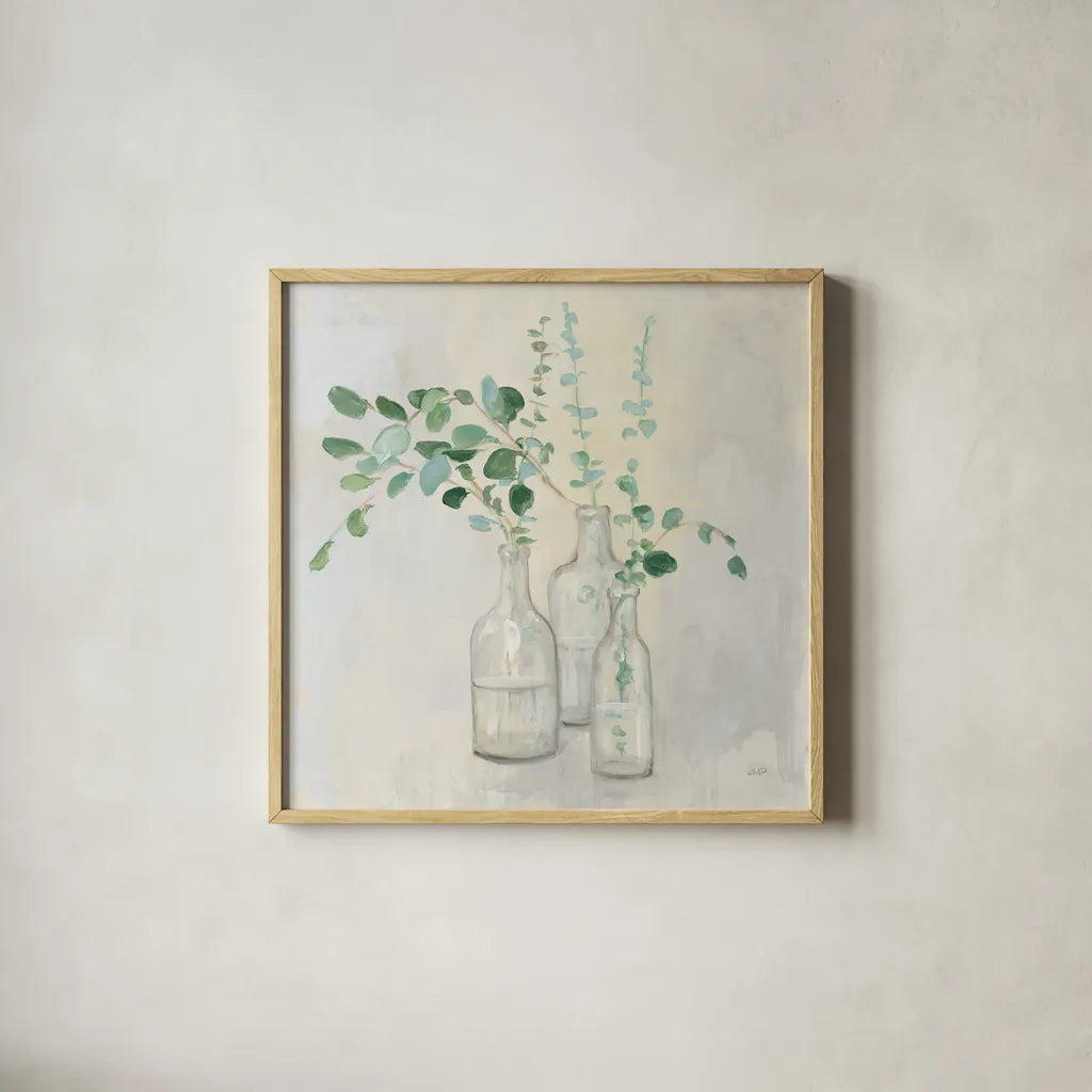 Summer Cuttings I by Julia Purinton. Shown in a natural wood glass frame for a timeless modern aesthetic. Available as an archival giclee rolled canvas, fine art paper, or poster print. SKU 39310a.
