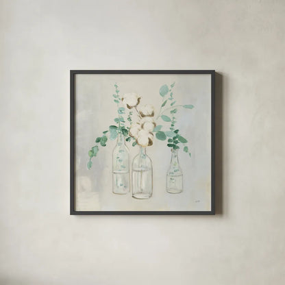 Summer Cuttings II by Julia Purinton. Shown in a sleek black glass frame for a contemporary gallery look. Available as an archival giclee rolled canvas, fine art paper, or poster print. SKU 39311a.