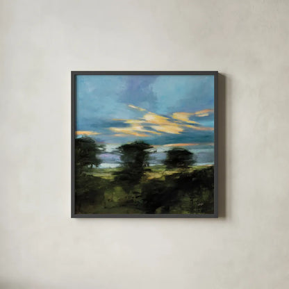 Summer Dusk by Julia Purinton. Shown in a sleek black glass frame for a contemporary gallery look. Available as an archival giclee rolled canvas, fine art paper, or poster print. SKU 83844a.