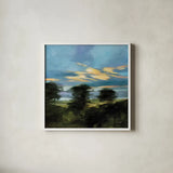 Summer Dusk by Julia Purinton. Shown in a crisp white glass frame for a clean and minimalist style. Available as an archival giclee rolled canvas, fine art paper, or poster print. SKU 83844a.