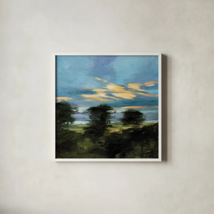 Summer Dusk by Julia Purinton. Shown in a crisp white glass frame for a clean and minimalist style. Available as an archival giclee rolled canvas, fine art paper, or poster print. SKU 83844a.