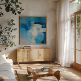 Summer Feeling I by Julia Purinton. Shown in a natural wood frame in a cozy modern living room. Available as an archival giclee rolled canvas, fine art paper, or poster print. SKU 102758a.